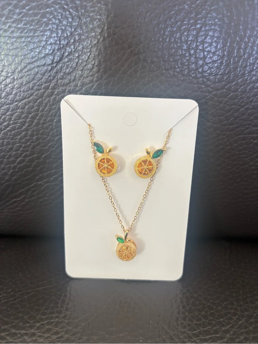 Gold-Tone Lemon Pendant Necklace and Earring Set - Picture 2 of 6